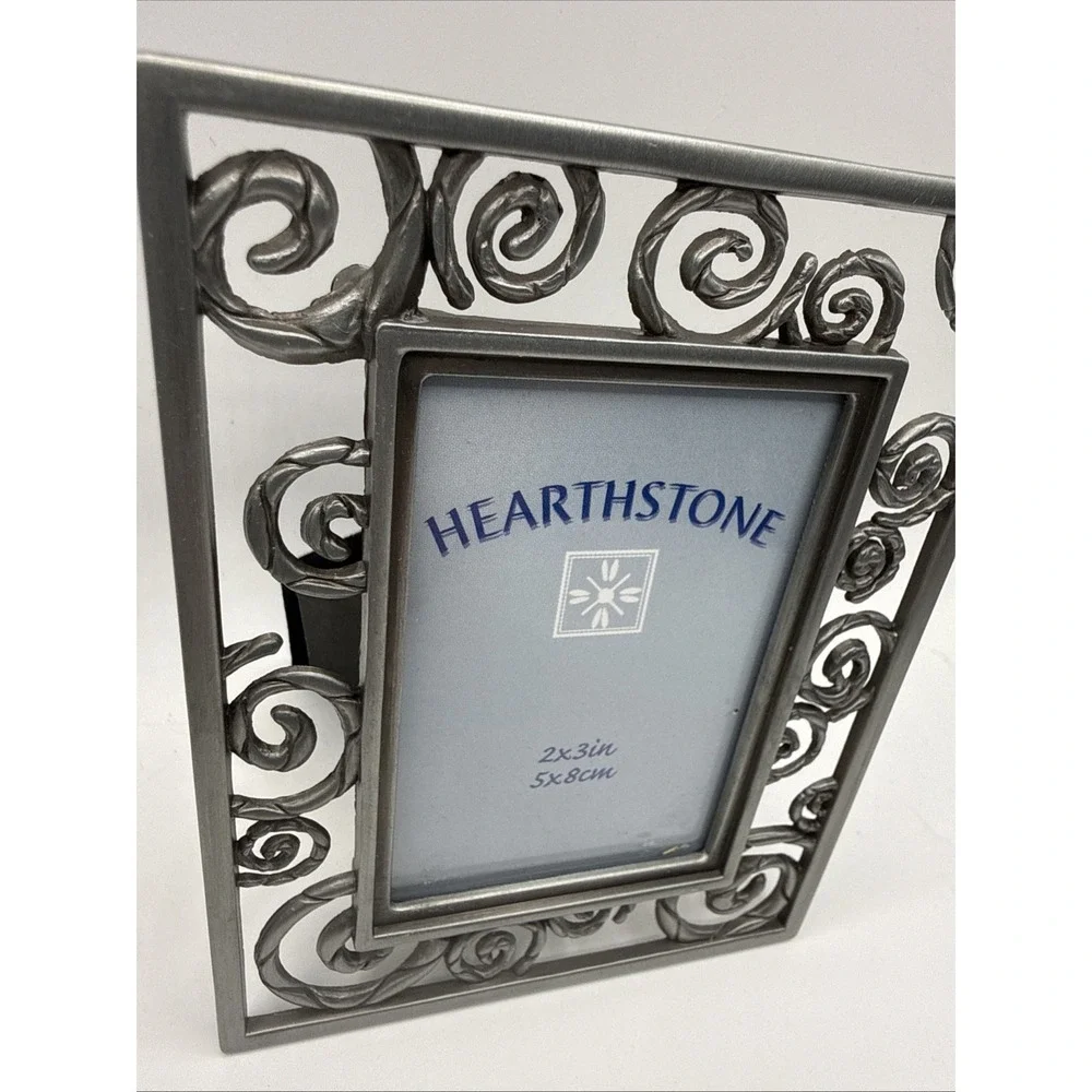 Hearthstone Metal Picture Frame Lot 2 Scrollwork Silver Tone 2x3 Photo Frames